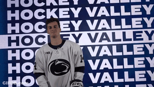 Hockey Player In Front Of Valley Hockey Wall GIF
