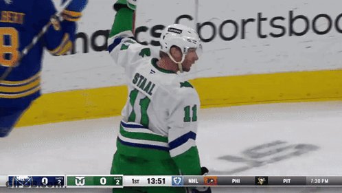 Hockey Player In Green And White Jersey Number 11 GIF