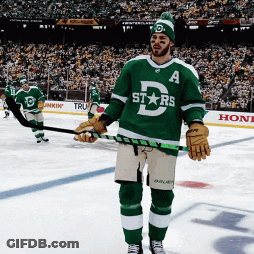 Hockey Player In Green Stars Jersey GIF
