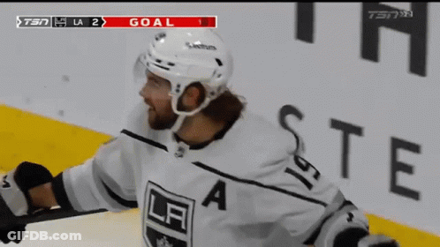 Hockey Player In LA Jersey Celebrating Goal GIF