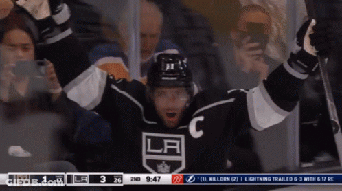 Hockey Player In LA Jersey Celebrating Goal GIF