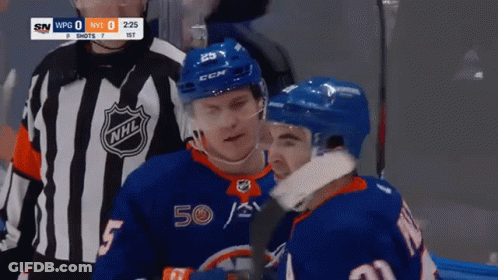 Hockey Player In NHL Jersey Talking To Referee GIF