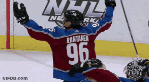 Hockey Player In Number 96 Jersey Celebrates GIF