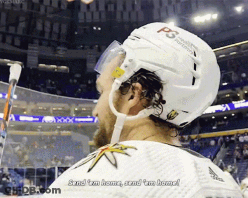 Hockey Player In P3 Helmet Saying Send Em Home GIF