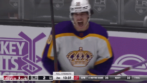 Hockey Player In Purple And White Jersey With Crown GIF
