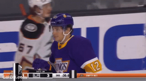 Hockey Player In Purple Jersey Number 12 GIF