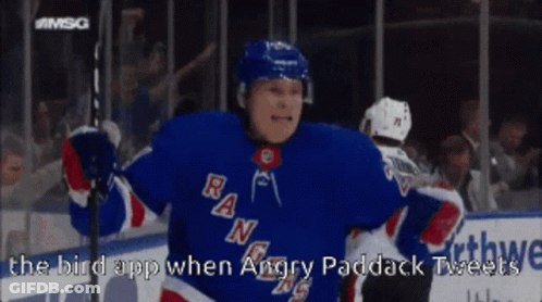 Hockey Player In Rangers Jersey Celebrates On Ice GIF