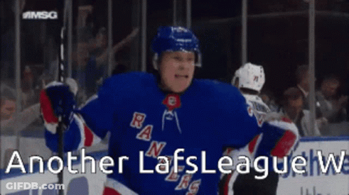 Hockey Player In Rangers Jersey Holding Stick GIF
