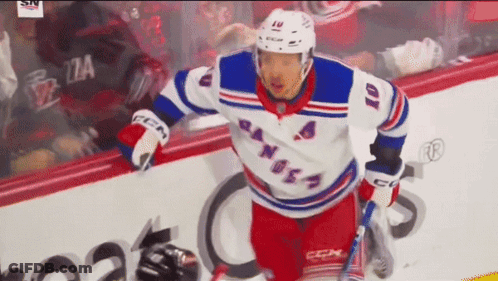 Hockey Player In Rangers Jersey On Ice GIF