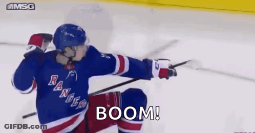 Hockey Player In Rangers Jersey Pointing GIF