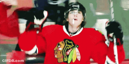 Hockey Player In Red Blackhawks Jersey GIF