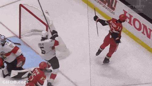 Hockey Player In Red Jersey Number 13 GIF