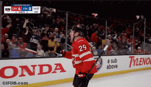 Hockey Player In Red Jersey Number 29 GIF