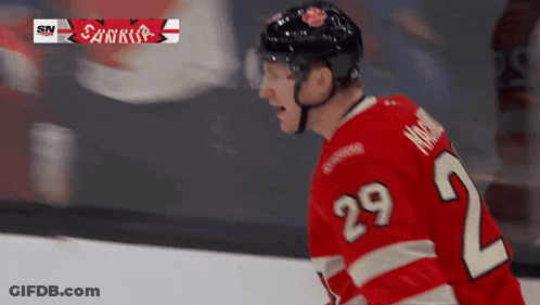 Hockey Player In Red Jersey Number 29 GIF