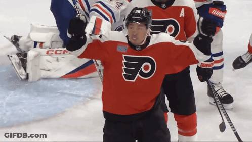 Hockey Player In Red Jersey With Letter F GIF