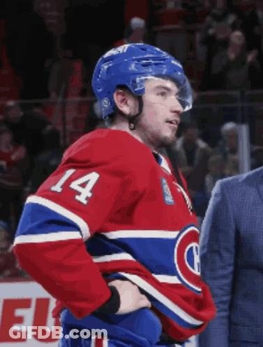 Hockey Player In Red White Blue Jersey Number 14 GIF