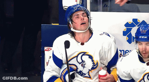 Hockey Player In Sabres Jersey Holding Cup GIF