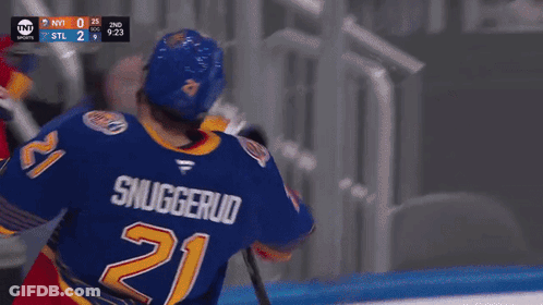Hockey Player In St. Louis Jersey Celebrates Goal GIF