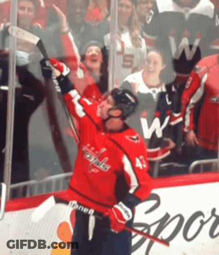 Hockey Player In Washington Capitals Jersey Holding Stick GIF