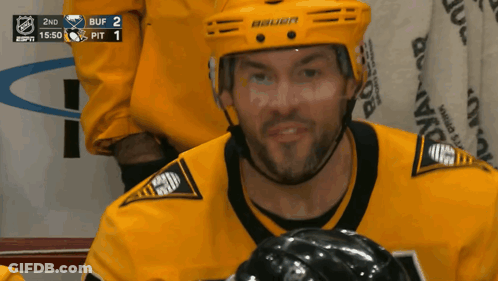 Hockey Player In Yellow Helmet Saying Bauer GIF