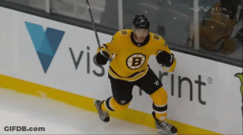 Hockey Player In Yellow Jersey With Letter B GIF