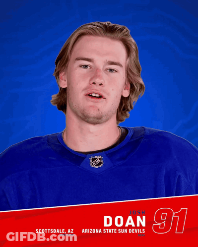 Hockey Player Josh Doan In Blue Shirt GIF