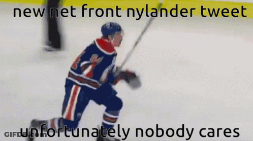 Hockey Player Kneeling On Ice With New Net Front Nylander Tweet GIF