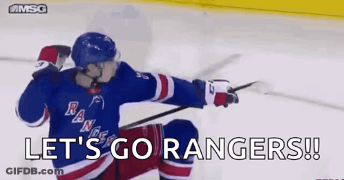 Hockey Player Kneeling Saying Let's Go Rangers GIF