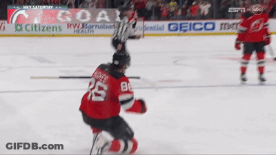 Hockey Player Kneeling With Goal Banner GIF