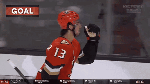 Hockey Player Number 13 Celebrating Goal GIF