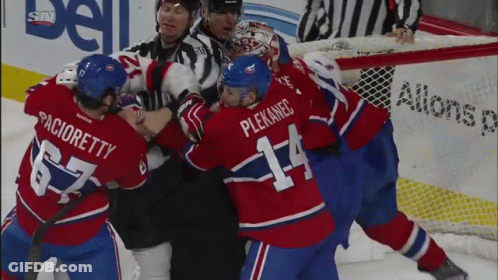 Hockey Player Number 14 Fighting Another Player GIF