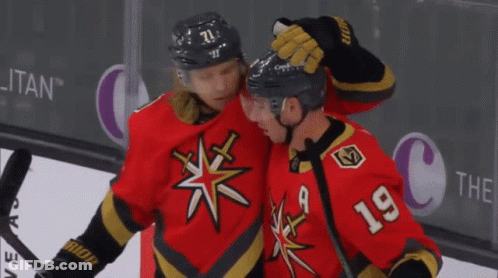 Hockey Player Number 19 Hugs Another Player GIF