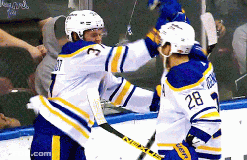Hockey Player Number 28 Hugging Teammate GIF