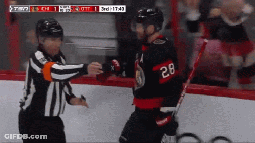 Hockey Player Number 28 Shaking Hands With Referee GIF