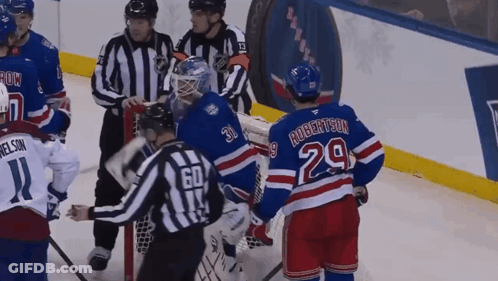 Hockey Player Number 29 Talking To Referee GIF