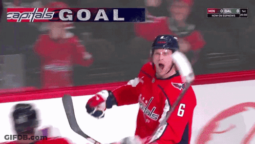 Hockey Player Number 6 Celebrates Capitals Goal GIF