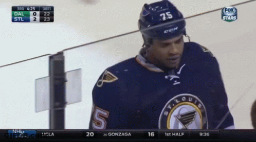 Hockey Player Number 75 On Helmet Standing On Ice GIF