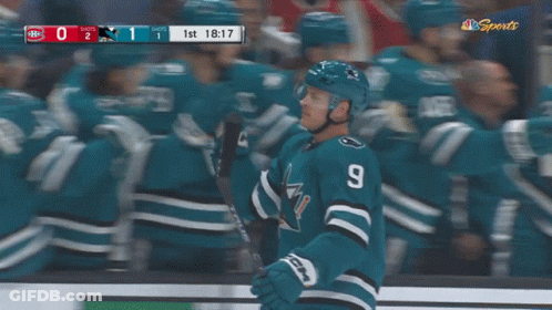 Hockey Player Number 9 In Front Of Teammates GIF