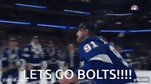 Hockey Player Number 91 Saying Lets Go Bolts GIF