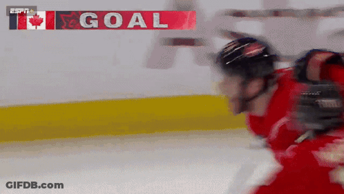 Hockey Player On Ice With Goal Banner GIF