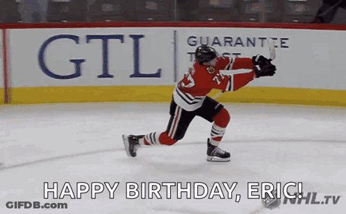 Hockey Player Running On Ice Says Happy Birthday Eric GIF