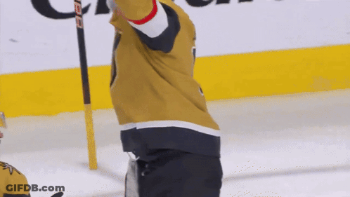 Hockey Player Standing On Ice With Arms Outstretched GIF