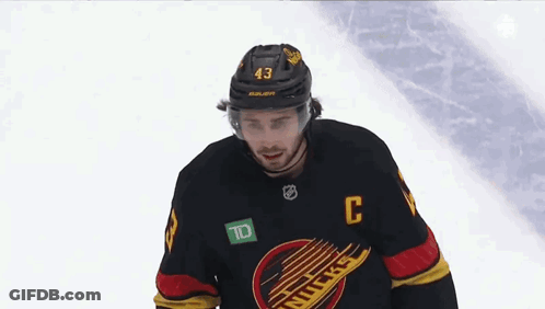 Hockey Player Wearing Helmet And C Jersey GIF