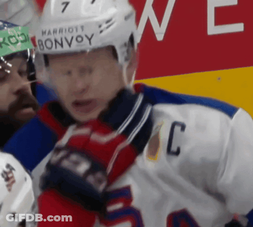 Hockey Player Wearing Marriott Helmet GIF