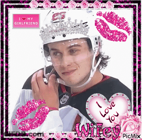 Hockey Player With Crown Saying I Love You Wifey GIF