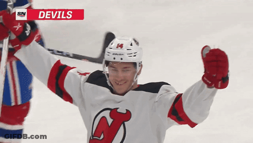 Hockey Player With Devils Text GIF