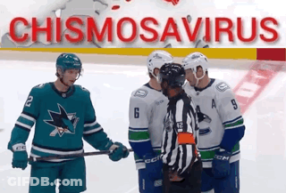 Hockey Players And Referee With Chismosavirus Sign GIF