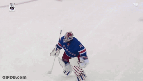 Hockey Players Celebrate Goal In Front Of Sn Sign GIF
