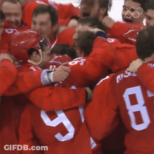 Hockey Players Hugging, Number 8 GIF