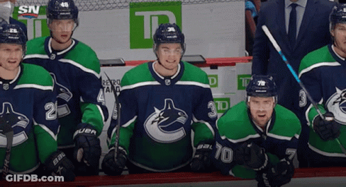 Hockey Players In Blue And Green Jerseys Number 24 GIF